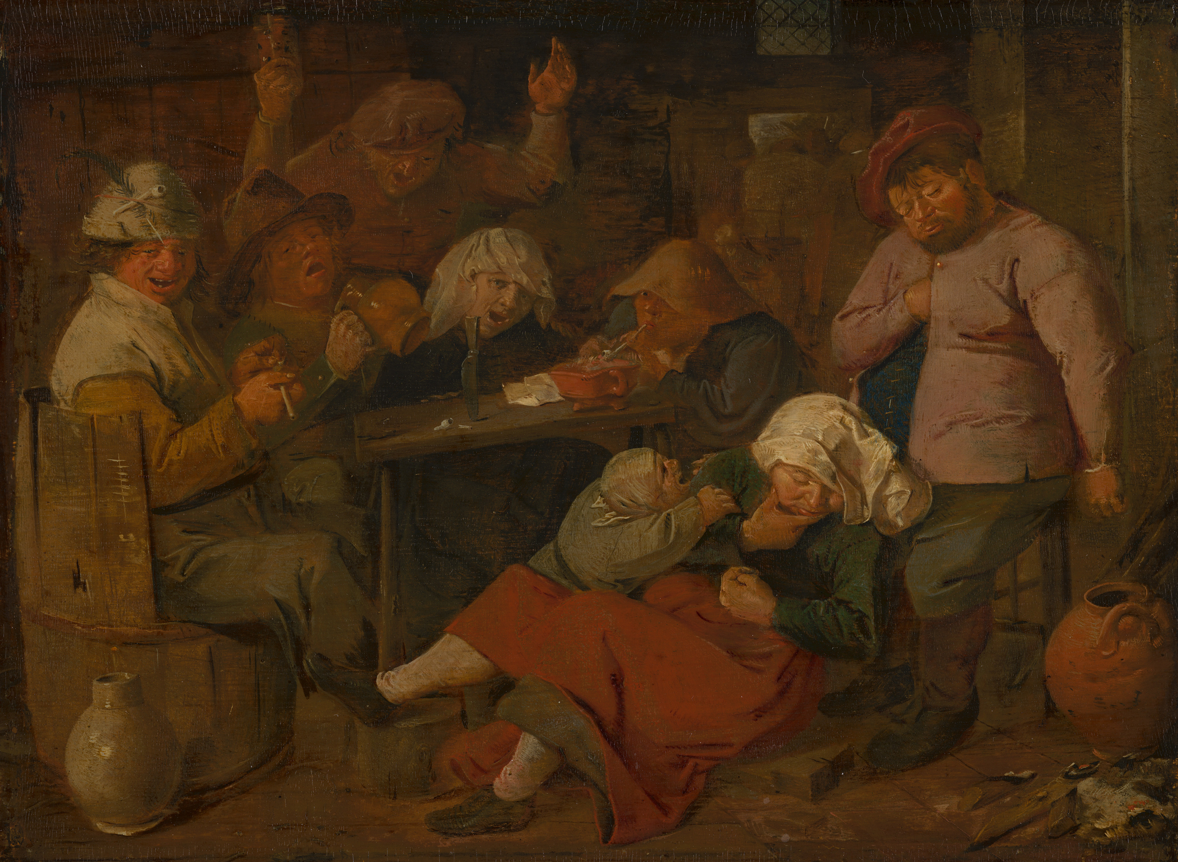 Adriaen Brouwer, Betrunkene Bauern in einem Gasthaus,1625-1626, Öl auf Holz, 20 × 27 cm Den Haag, Mauritshuis, Dauerleihgabe des Rijksmuseum Amsterdam