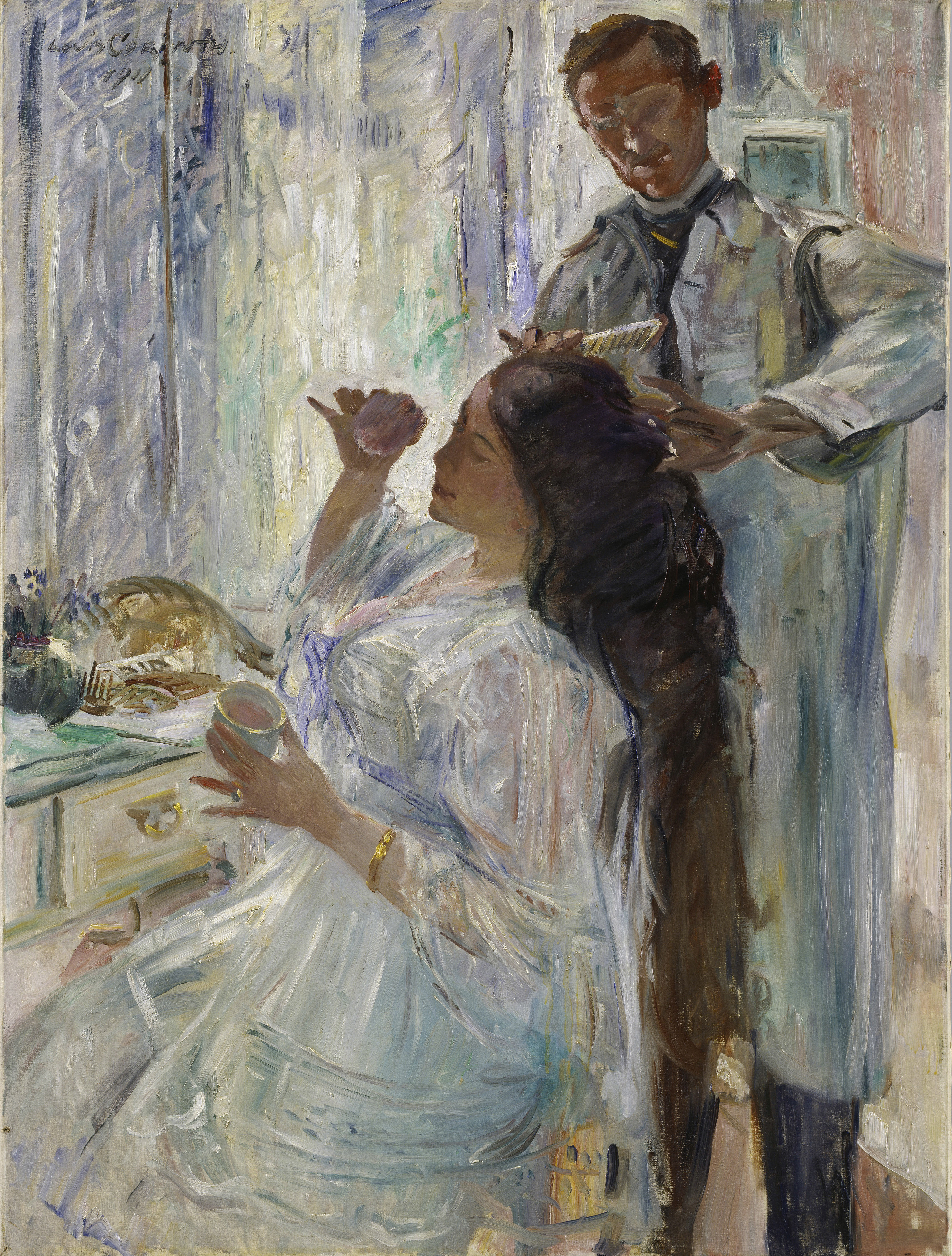 Lovis Corinth (1858 - 1925) Charlotte Corinth am Frisiertisch, 1911, Öl auf Leinwand, 120 x 90 cm