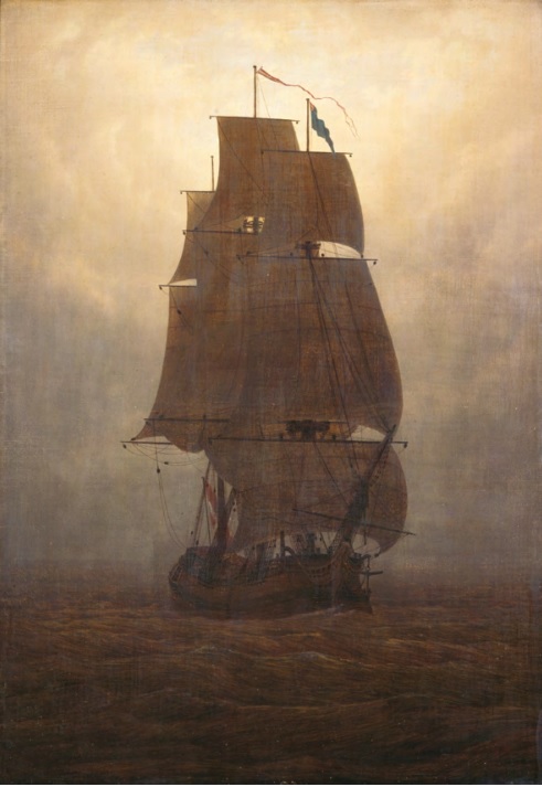 Caspar David Friedrich, Segelschiff um 1815, Öl auf Leinwand  auf Sperrholz, 72,3 × 51 cm Kunstsammlungen Chemnitz