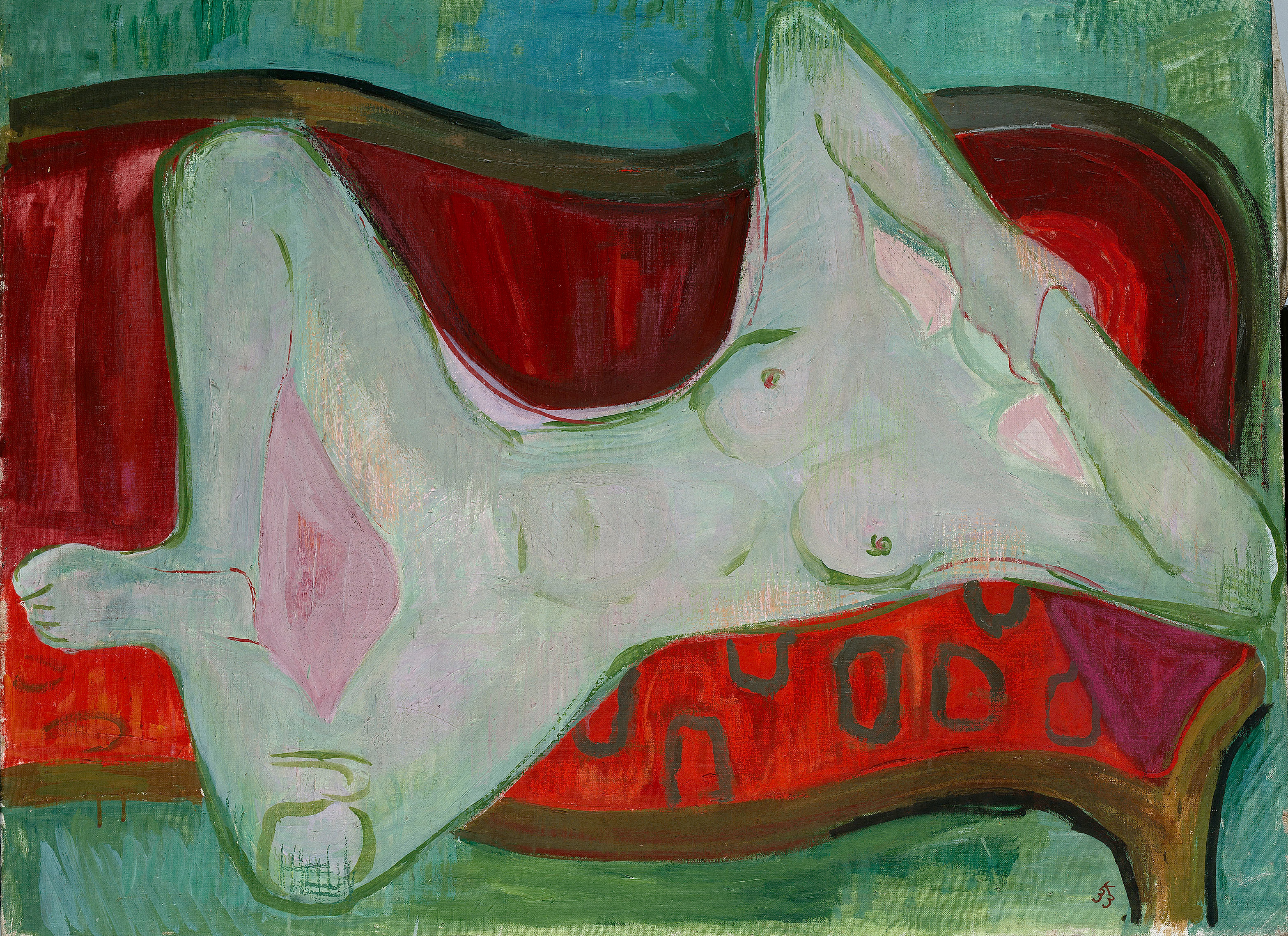 Karl Kluth (1898-1972), Akt auf rotem Sofa, 1933, Öl auf Leinwand, 75,2 x 100,6 cm, © Hamburger Kunsthalle