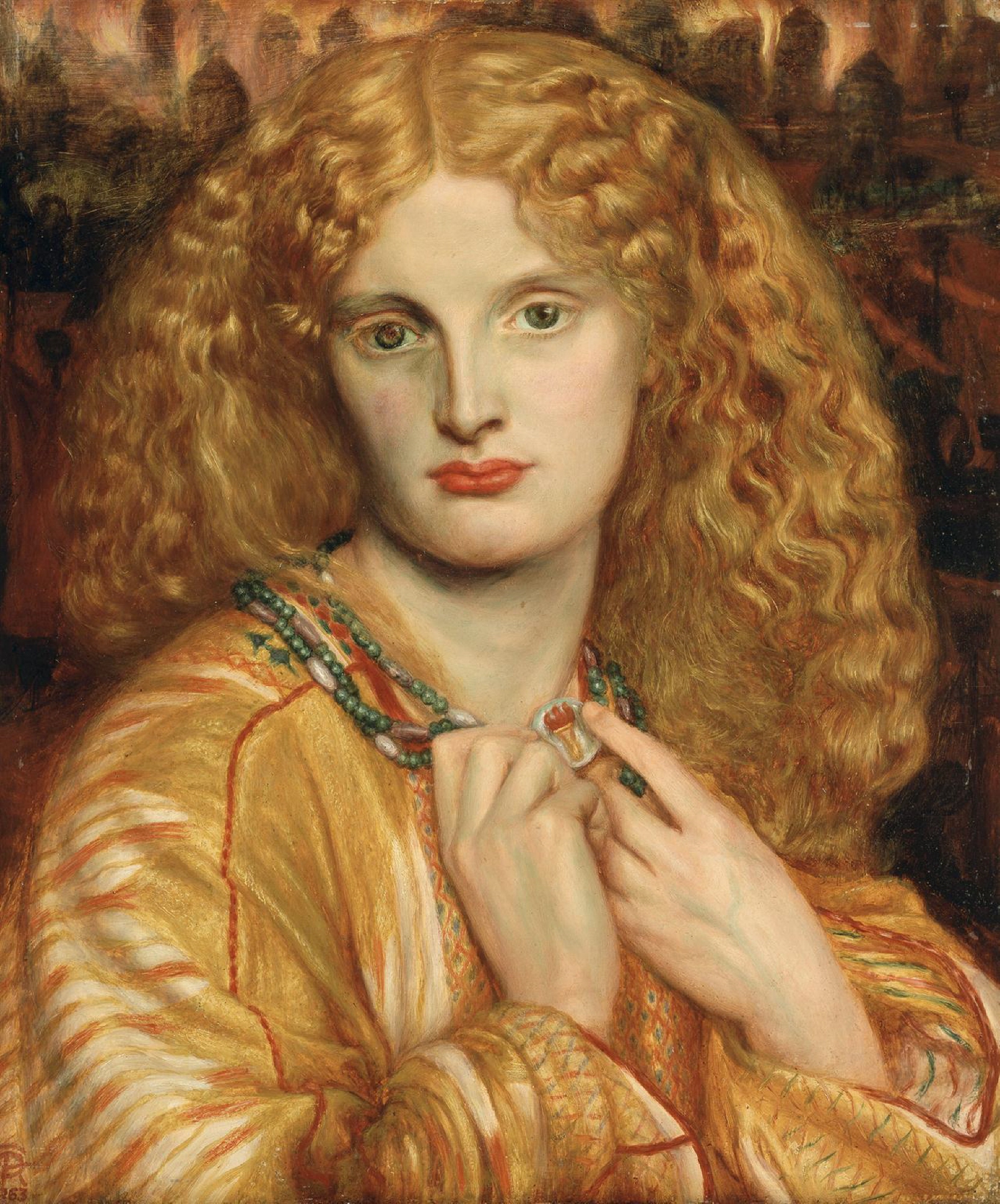 Dante Gabriel Rossetti (1828-1882) Helena von Troja, 1863 Öl auf Mahagoniholz, 32,8 x 27,7 cm Hamburger Kunsthalle © Hamburger Kunsthalle / bpk Foto: Elke Walford