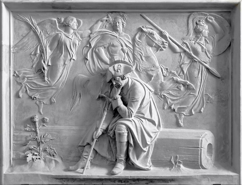 Christian Daniel Rauch (1777-1857) Friedrich II. nach der Schlacht bei Kolin, Entwurf für einen Denkmalsockel, 1850 Gips, 94 x 122 x 20 cm Staatliche Museen zu Berlin, Nationalgalerie © Nationalgalerie, SMB / Christian Daniel Rauch-Museum, Bad Arolsen Foto: Frank Hellwig Christian Daniel Rauch (1777-1857) Friedrich II. nach der Schlacht bei Kolin, Entwurf für einen Denkmalsockel, 1850 Gips, 94 x 122 x 20 cm Staatliche Museen zu Berlin, Nationalgalerie © Nationalgalerie, SMB / Christian Daniel Rauch-Museum, Bad Arolsen Foto: Frank Hellwig