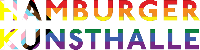 Logo der Hamburger Kunsthalle, eingefärbt in die Farben der Progress Pride Flag