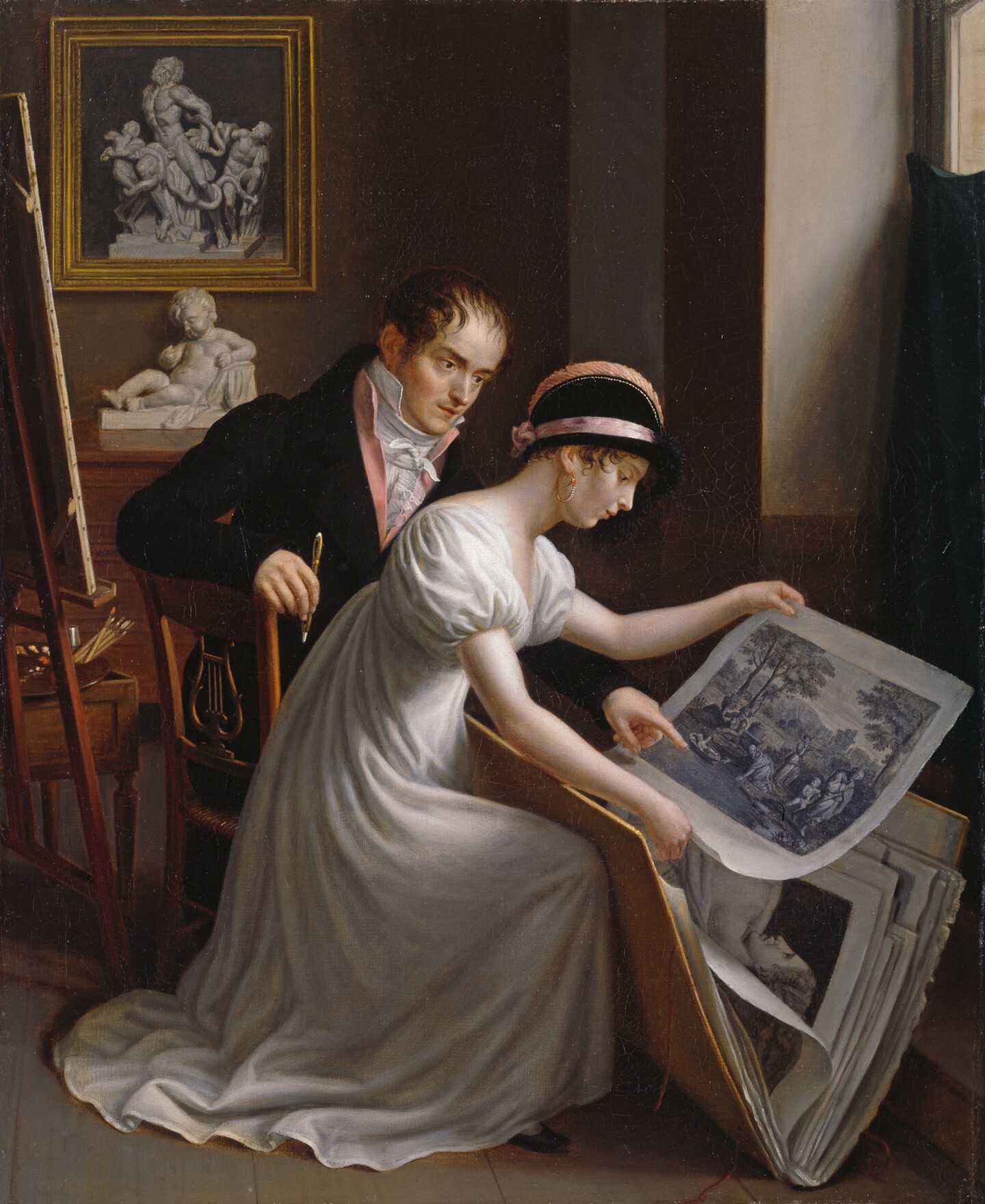 Joseph-François Ducq (1762 - 1829), Ein Paar, das Stiche betrachtet, Hamburger Kunsthalle / bpk, Foto: Elke Walford