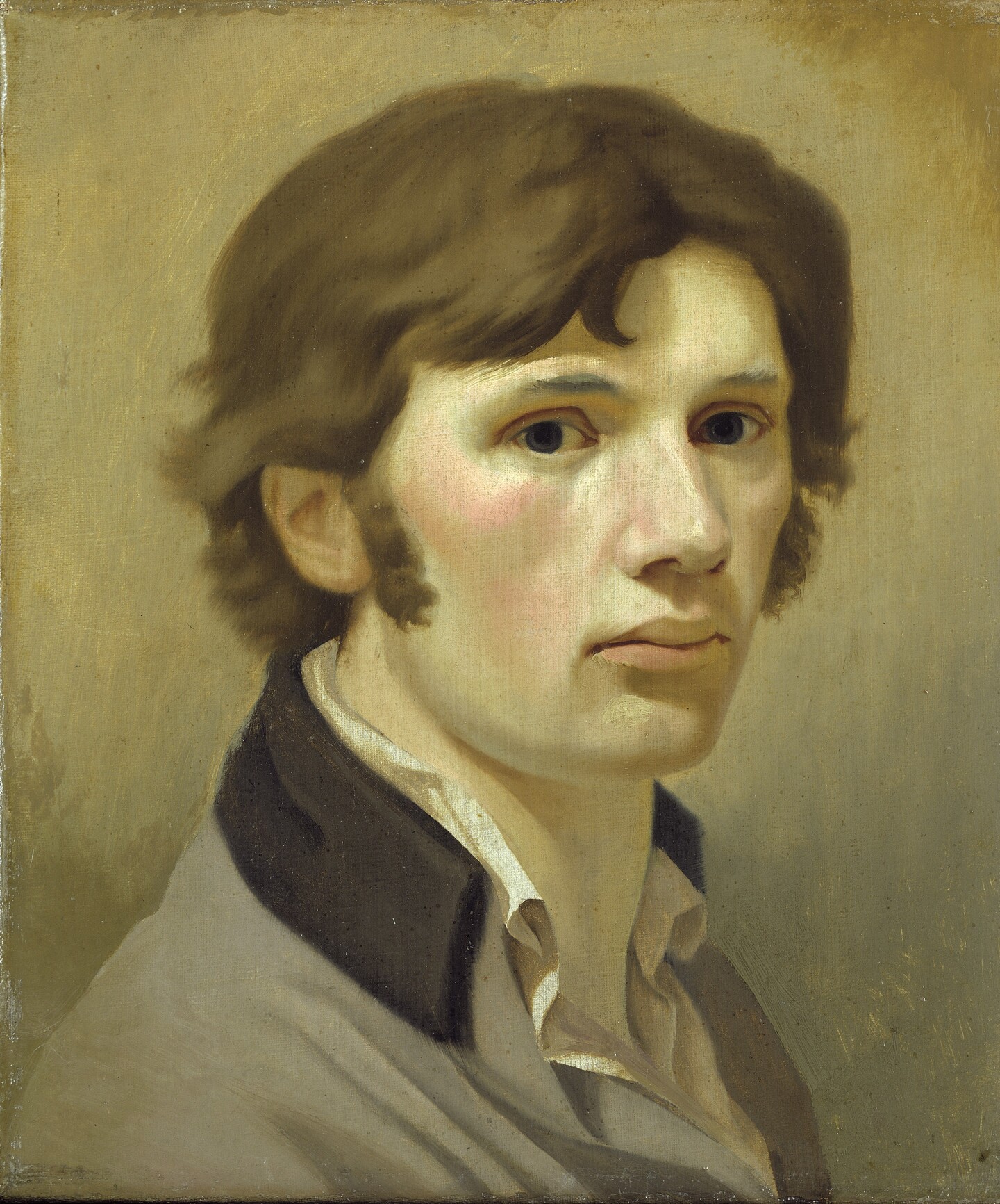 Porträtgemälde eines jungen Mannes mit dunklem Haar und braunem Kragen aus dem 18 Jahrhundert von Philipp Otto Runge
