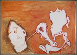 Maria Lassnig (1919-2014) Vom Tode gezeichnet, 2011 Öl auf Leinwand, 150 x 210 cm Köln, Museum Ludwig © Maria Lassnig Stiftung / VG Bild-Kunst, Bonn 2026 Historisches Archiv der Stadt Köln mit Rheinischem Bildarchiv, Sabrina Walz, (rba_d039370_01)