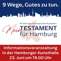 Plakat für Informationsveranstaltung "Mein Testament für Hamburg" in der Kunsthalle am 23. Juni um 19 Uhr