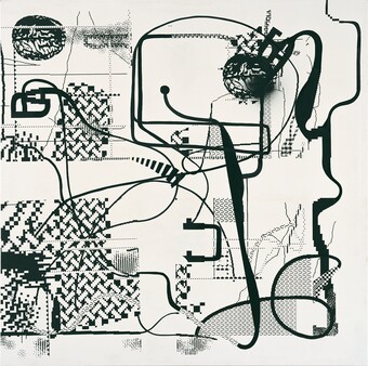 Albert Oehlen (*1954) Ohne Titel / Untitled, 1992 Siebdruck, Acryl und Öl auf Leinwand, 200 x 200 cm Privatsammlung © Albert Oehlen / VG Bild-Kunst, Bonn 2024 Foto: Lothar Schnepf Albert Oehlen (*1954) Ohne Titel / Untitled, 1992 Siebdruck, Acryl und Öl auf Leinwand, 200 x 200 cm Privatsammlung © Albert Oehlen / VG Bild-Kunst, Bonn 2024 Foto: Lothar Schnepf