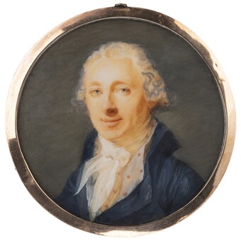 Domenico Bossi (1767–1853), Herr in blauem Rock und Sternenweste, um 1795 Aquarell und Gouache auf Elfenbein, 6,0 cm (Durchmesser), Hamburger Kunsthalle © Hamburger Kunsthalle, Foto: Birgitt Schmedding Domenico Bossi (1767–1853), Herr in blauem Rock und Sternenweste, um 1795 Aquarell und Gouache auf Elfenbein, 6,0 cm (Durchmesser), Hamburger Kunsthalle © Hamburger Kunsthalle, Foto: Birgitt Schmedding