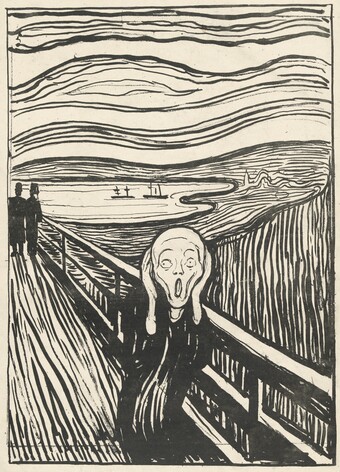Edvard Munch (1863–1944), Geschrei / Der Schrei, 1895, Hamburger Kunsthalle, Kupferstichkabinett © Hamburger Kunsthalle / bpk, Foto: Christoph Irrgang Edvard Munch (1863–1944), Geschrei / Der Schrei, 1895, Hamburger Kunsthalle, Kupferstichkabinett © Hamburger Kunsthalle / bpk, Foto: Christoph Irrgang