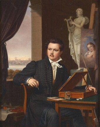 Bernhard Peter von Rausch (1793–1865) Selbstporträt im Studio in München, um 1830 Öl auf Leinwand, 37,8 x 29,8 cm Hamburger Kunsthalle © Hamburger Kunsthalle / bpk Foto: Christoph Irrgang