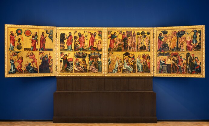 Bertram von Minden (um 1345 - 1414/15) Retabel des ehemaligen Hochaltars der Petrikirche in Hamburg (Grabower Altar), 1379/83 Ölhaltiges Bindemittel auf Eichenholz 80 cm x 51 cm © Hamburger Kunsthalle / bpk Foto: Elke Walford