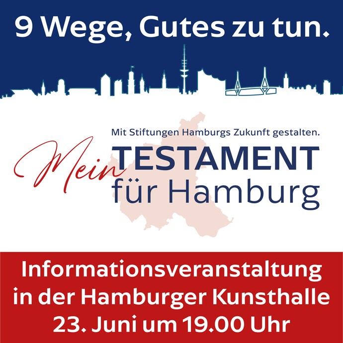 Plakat für Informationsveranstaltung "Mein Testament für Hamburg" in der Kunsthalle am 23. Juni um 19 Uhr