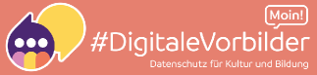 Logo mit lila Sprechblase und Text "#DigitaleVorbilder" auf orangem Hintergrund