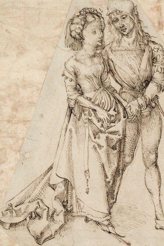 Albrecht Dürer (1471-1528), Das Liebespaar, um 1492-94, 258mm x 191mm (Blatt), Hamburger Kunsthalle, Kupferstichkabinett, © Hamburger Kunsthalle / bpk Foto: Christoph Irrgang, CC-BY-NC-SA 4.0