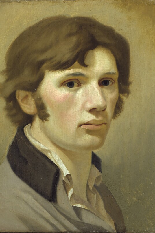 Porträtgemälde eines jungen Mannes mit dunklem Haar und braunem Kragen aus dem 18 Jahrhundert von Philipp Otto Runge