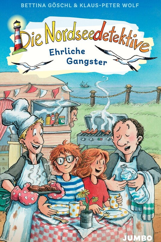 Buchcover zeigt zwei Kinder und zwei Erwachsene vor einer Imbissbude
