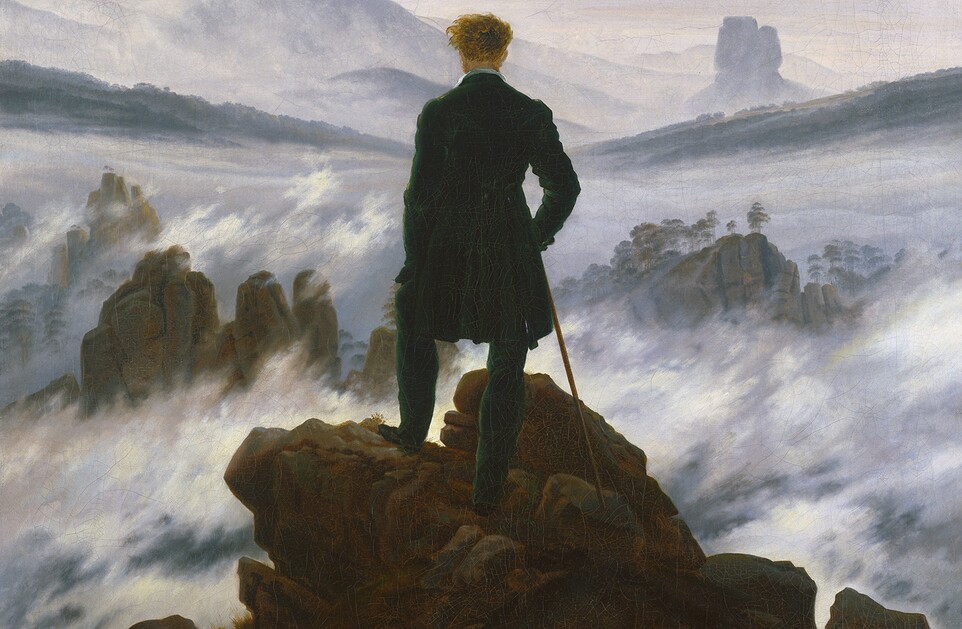 Caspar David Friedrich, Wanderer über dem Nebelmeer, um 1817, Öl auf Leinwand 94,8 cm x 74,8 cm, SHK / Hamburger Kunsthalle / bpk, Foto: Elke Walford