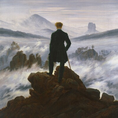 Caspar David Friedrich, Wanderer über dem Nebelmeer, um 1817, Öl auf Leinwand 94,8 cm x 74,8 cm, SHK / Hamburger Kunsthalle / bpk, Foto: Elke Walford