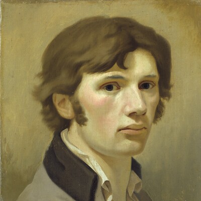 Porträtgemälde eines jungen Mannes mit dunklem Haar und braunem Kragen aus dem 18 Jahrhundert von Philipp Otto Runge