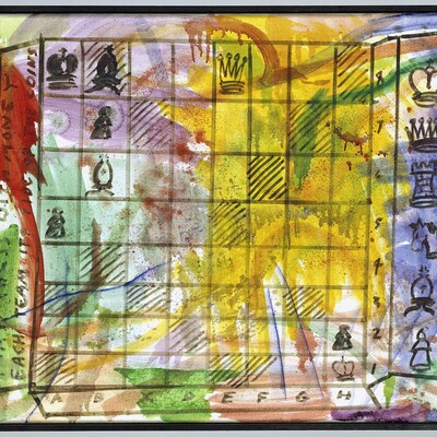 Arthur Köpcke (1928 - 1977), Treatment of a Canvas + Action Piece, 1965,Öl u. Filzstift auf Leinwand mit Collage, © Hamburger Kunsthalle / bpk © VG Bild-Kunst, Bonn Foto: Elke Walford 