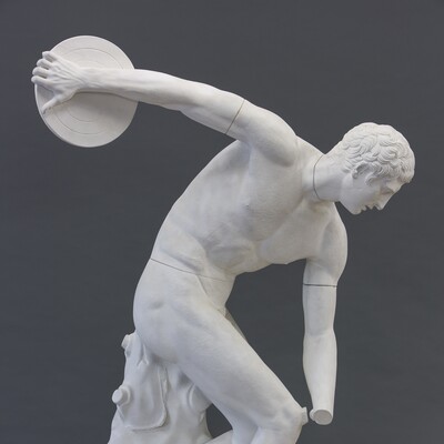 Antiker Diskuswerfer, Gipsabguss nach Diskobol des Myron, Original um 460 v. Chr., römische Kopie 117–138 n. Chr., 2. Hälfte 19. Jh.