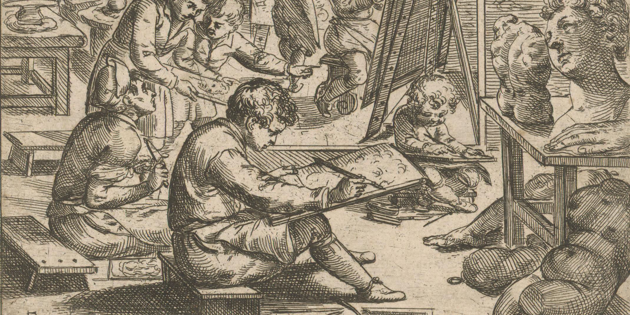 Odoardo Fialetti, Radierer (1573–1638) Schüler beim Zeichnen, 1608 Radierung, 11 x 15,4 cm Hamburger Kunsthalle, Kupferstich-kabinett © Hamburger Kunsthalle / bpk