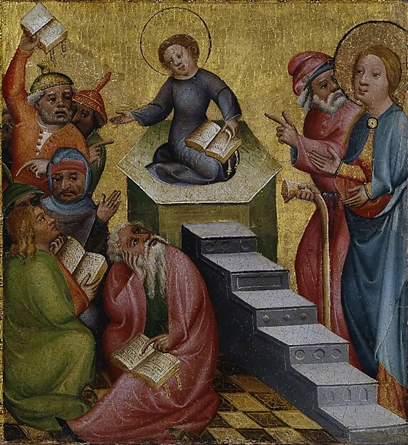Bertram von Minden (um 1345–1414/15): Doppelflügeliges Altarretabel, sog. Buxtehuder Altar, um 1390/1415, Ausschnitt: Der zwölfjährige Jesus im Tempel Hamburger Kunsthalle © Hamburger Kunsthalle / bpk, Foto: Elke Walford Bertram von Minden (um 1345–1414/15): Doppelflügeliges Altarretabel, sog. Buxtehuder Altar, um 1390/1415, Ausschnitt: Der zwölfjährige Jesus im Tempel Hamburger Kunsthalle © Hamburger Kunsthalle / bpk, Foto: Elke Walford