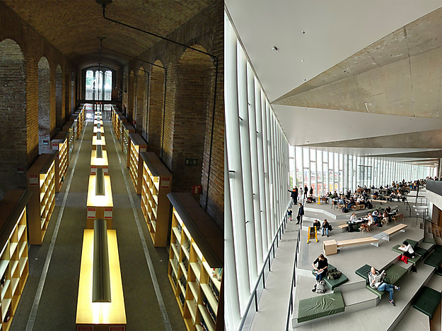 Abb. links: Bibliothek der Universität Pompeu Fabra, Barcelona, Foto: Klaus Still; Abb. rechts: Deichman Bjørvika, Oslo Public Library, Foto: Klaus Still Abb. links: Bibliothek der Universität Pompeu Fabra, Barcelona, Foto: Klaus Still; Abb. rechts: Deichman Bjørvika, Oslo Public Library, Foto: Klaus Still